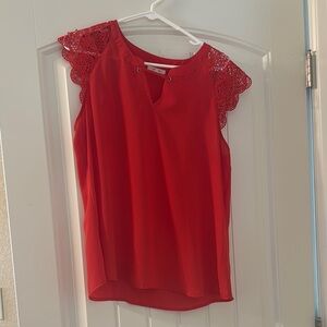 Maurices Red Asymmetrical Embellished Sleeveless Blouse